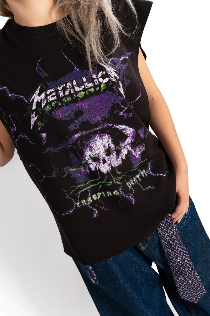 Metallica Creeping Death Baskılı Siyah Sıfır Kol Tshirt