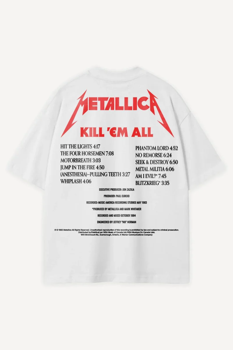 Metallica Kill Em All Baskılı Beyaz Oversize Tshirt