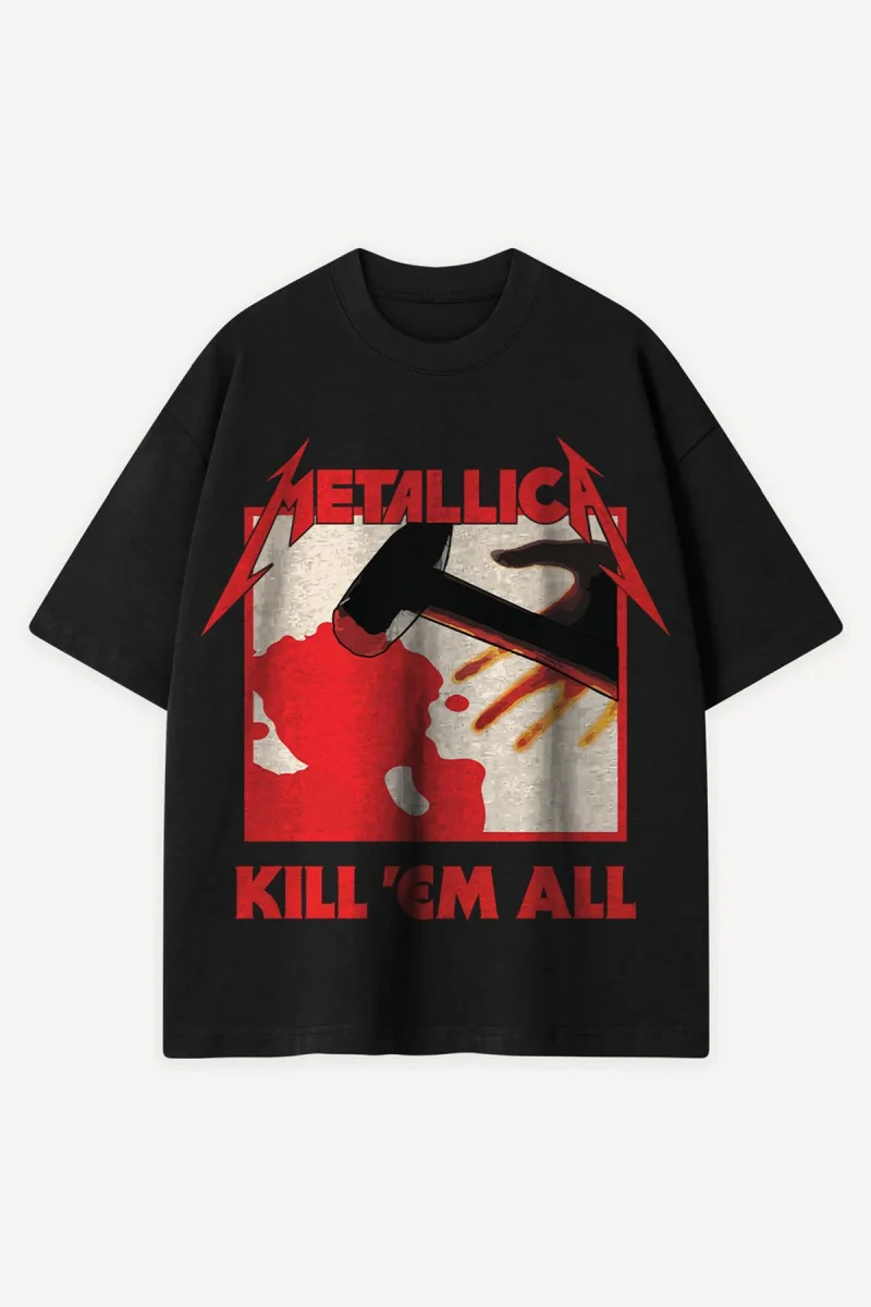 Metallica Kill Em All Baskılı Siyah Oversize Tshirt