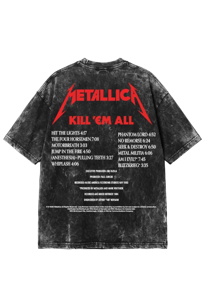 Metallica 1983 Album Baskılı Yıkamalı Siyah Oversize Tshirt