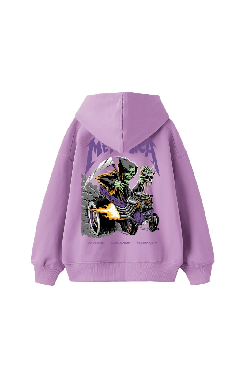 Metallica Mor Sırt Baskılı Mor Oversize Kapüşonlu Hoodie