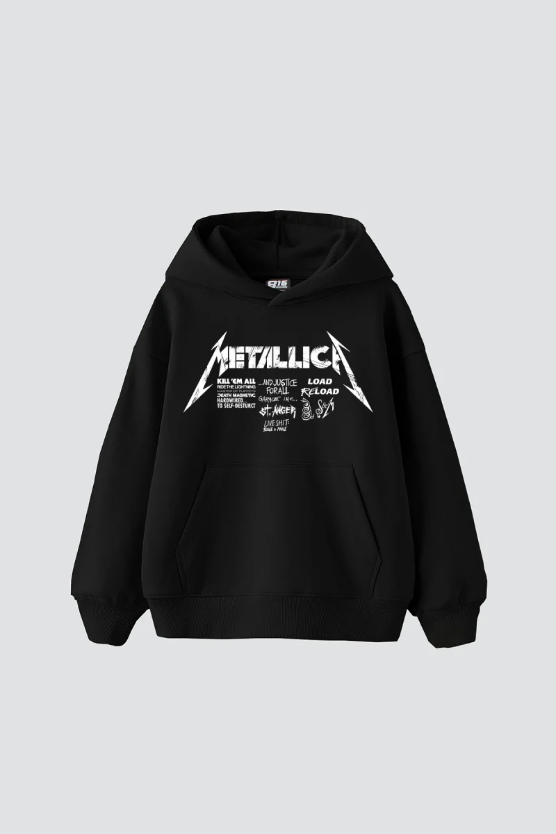 Metallica Road Reload Baskılı Oversize Unisex Siyah Hoodie