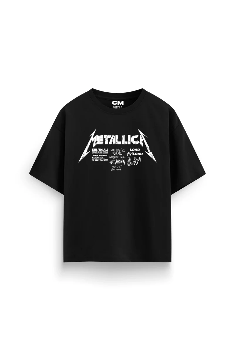Metallica Load Reload Baskılı Rahat Kalıp 30/1 Unisex Siyah Tshirt