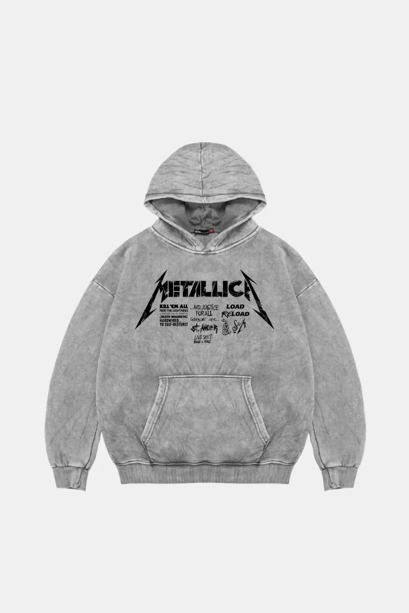 Metallica Road Reload Oversize Unisex Yıkamalı Beyaz Hoodie