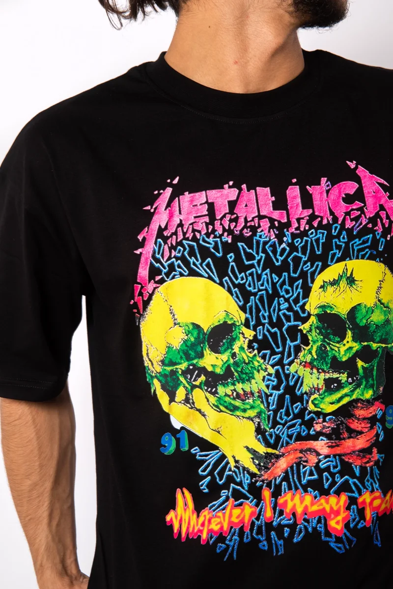 Metallica Skull Baskılı 24/1 Oversize Unisex Siyah Tshirt
