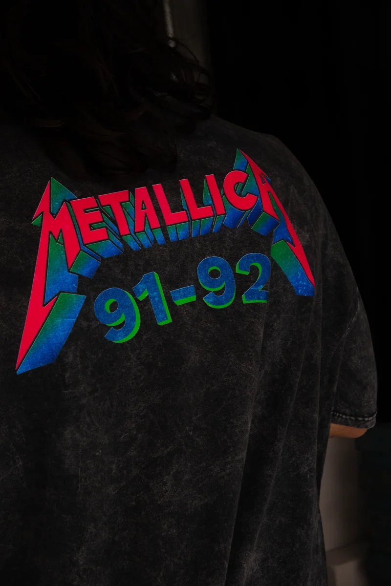 Metallica Skull Baskılı 24/1 Oversize Unisex Yıkamalı Siyah Tshirt