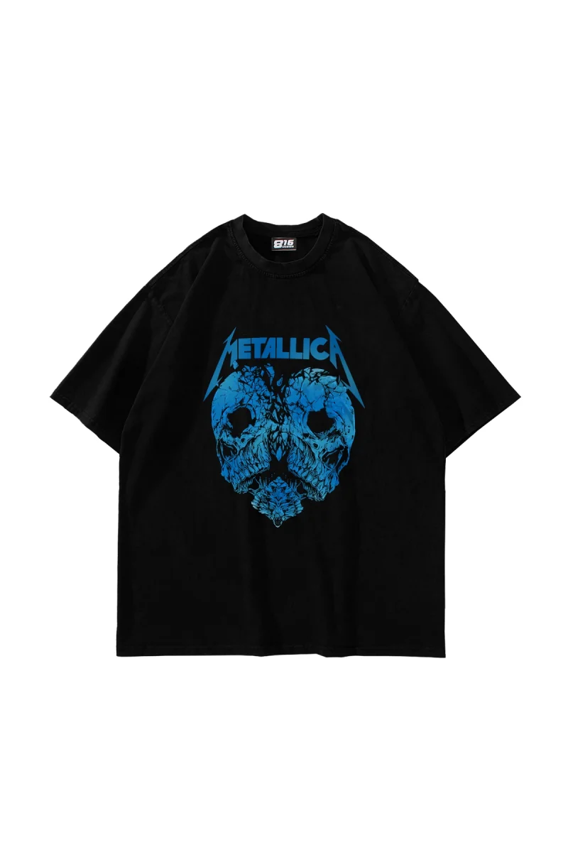 Metallica Skull head Baskılı Oversize Unisex Siyah Tshirt