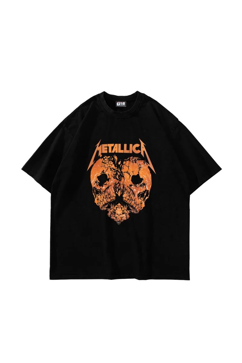 Metallica Skull head V2 Baskılı Oversize Unisex Siyah Tshirt