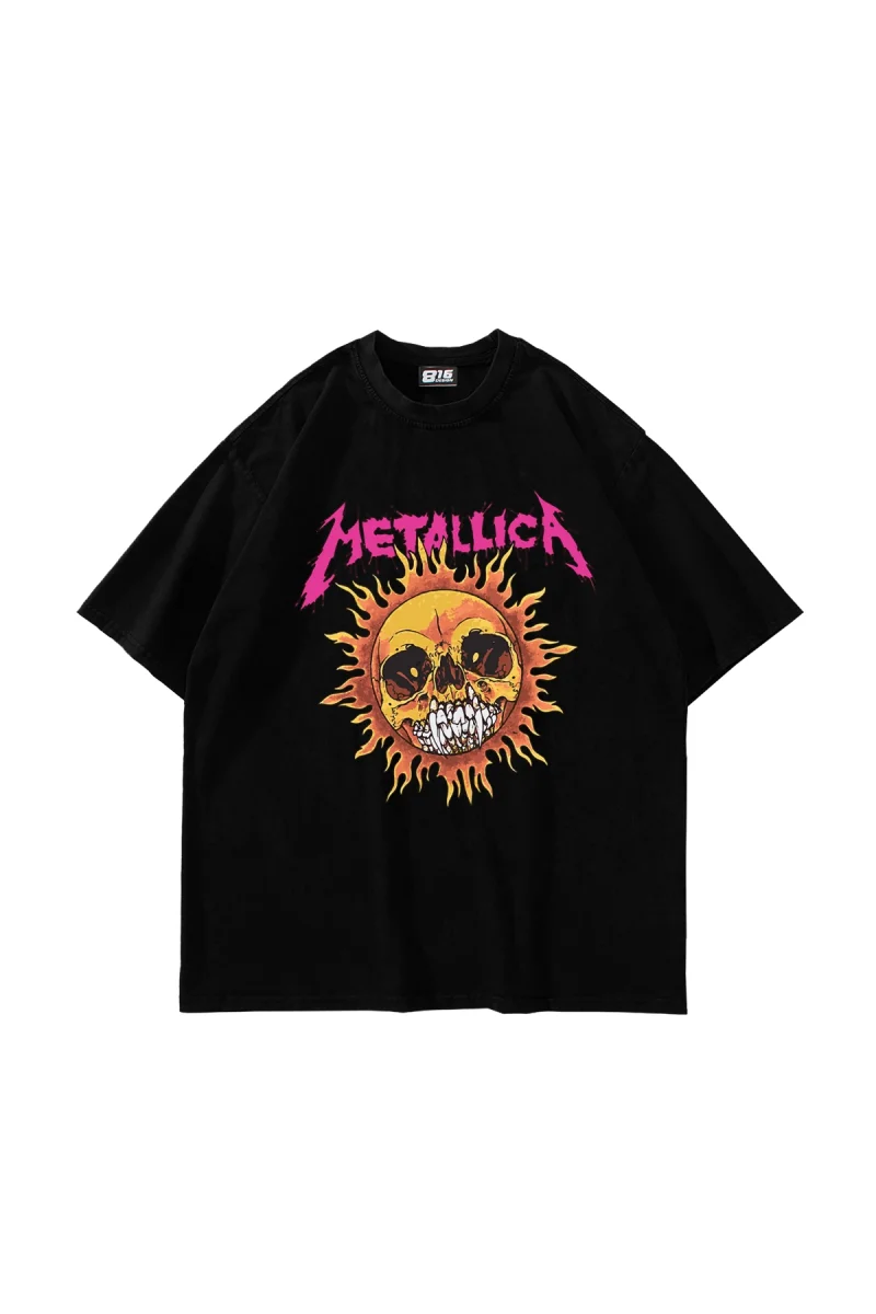 Metallica Sun Baskılı Oversize Unisex Siyah Tshirt