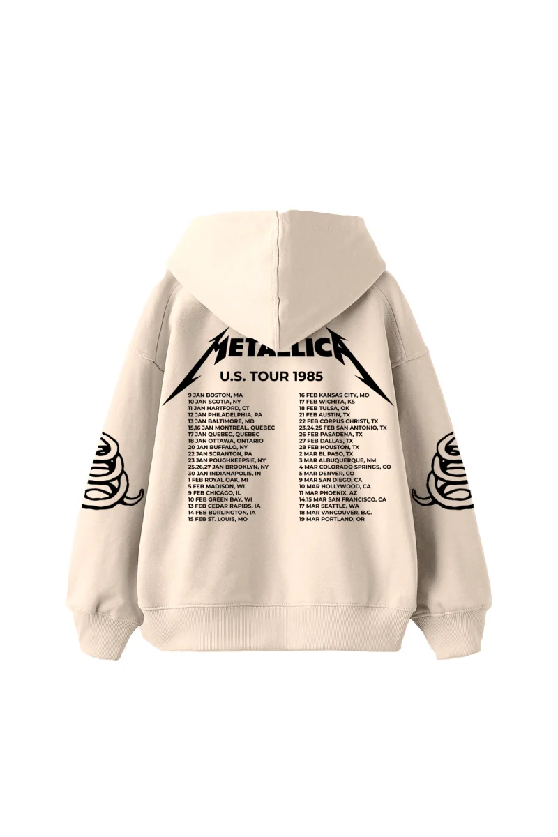 Metallica Tour 1985 Baskılı Oversize Unisex Bej Hoodie