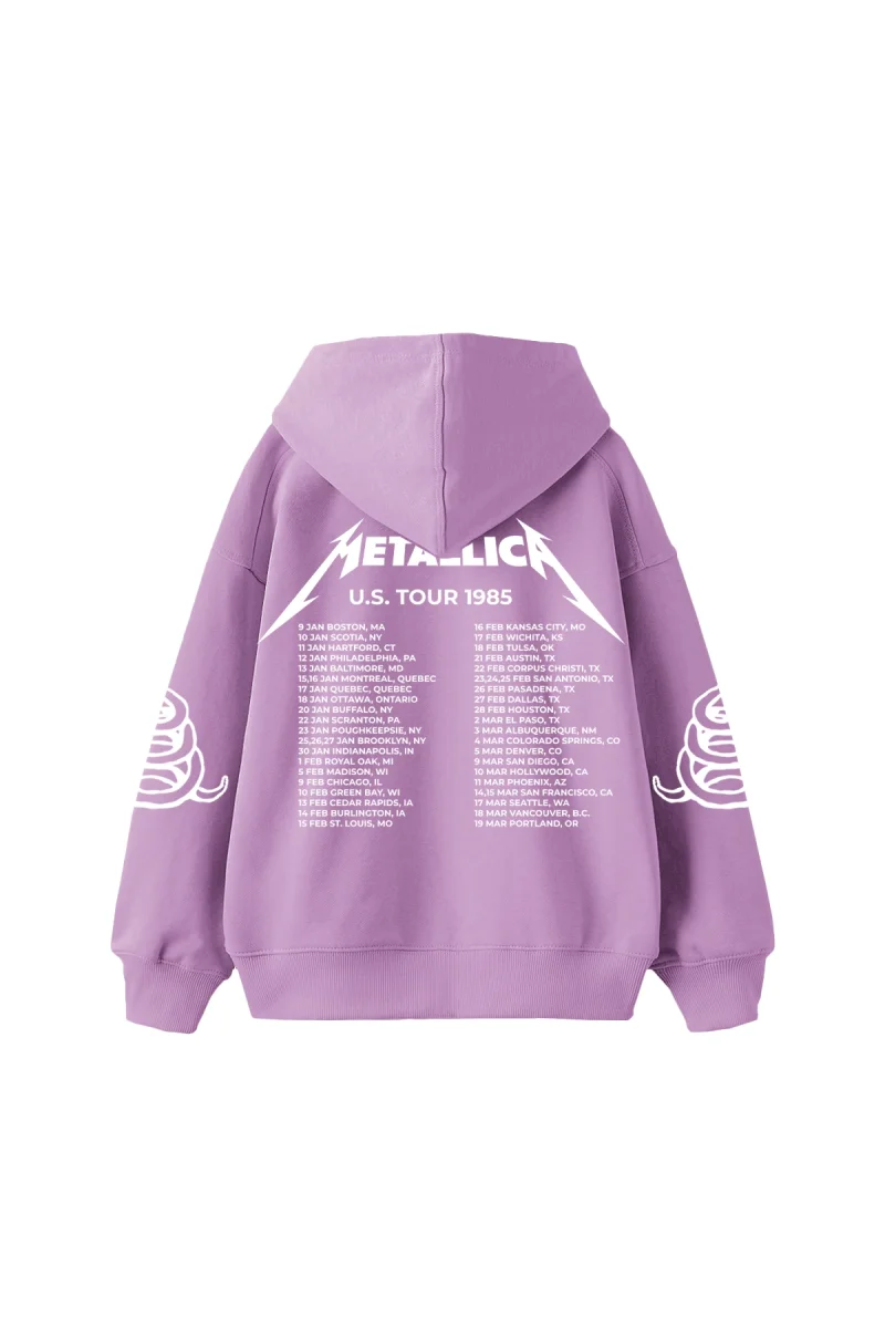 Metallica Tour 1985 Baskılı Oversize Unisex Mor Hoodie