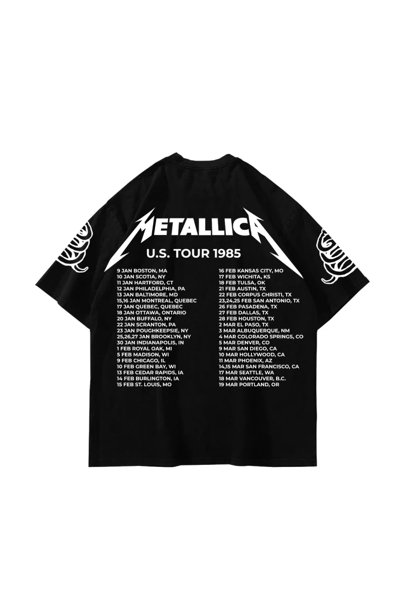 Metallica Tour 1985 Baskılı Oversize Unisex Siyah Tshirt