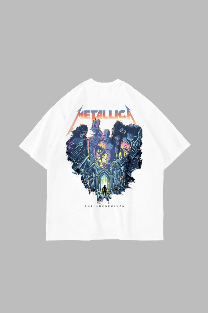 Metallica Unforgiven Baskılı Beyaz Oversize Unisex Tshirt