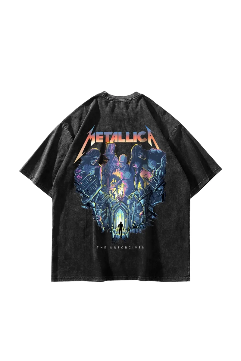 Metallica Unforgiven Baskılı Yıkamalı Siyah Oversize Unisex Tshirt