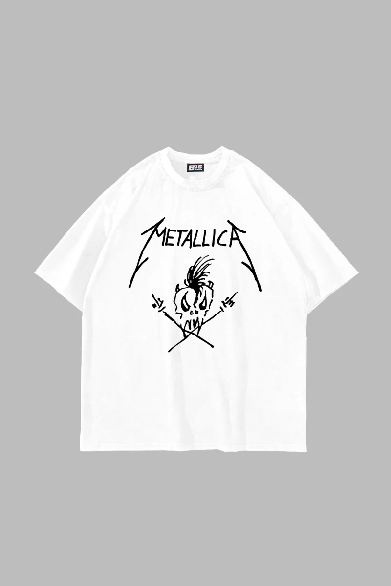 Metallifukinca Baskılı Oversize Unisex Beyaz Tshirt