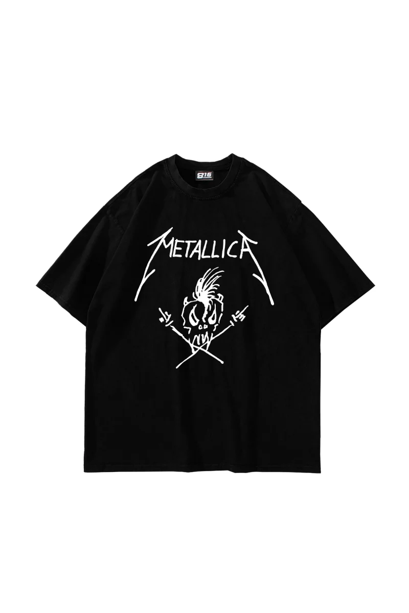 Metallifukinca Baskılı Oversize Unisex Siyah Tshirt