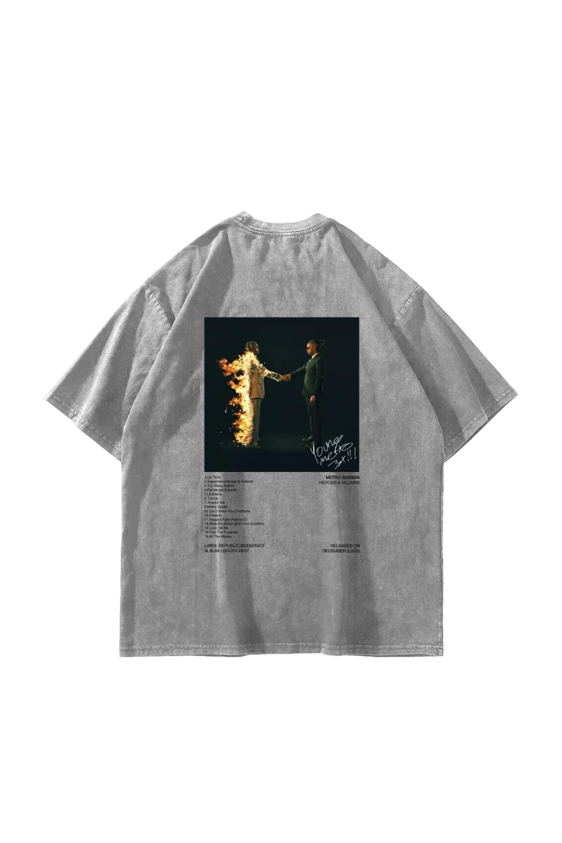 Metro Boomin Baskılı Oversize Unisex Yıkamalı Beyaz Tshirt