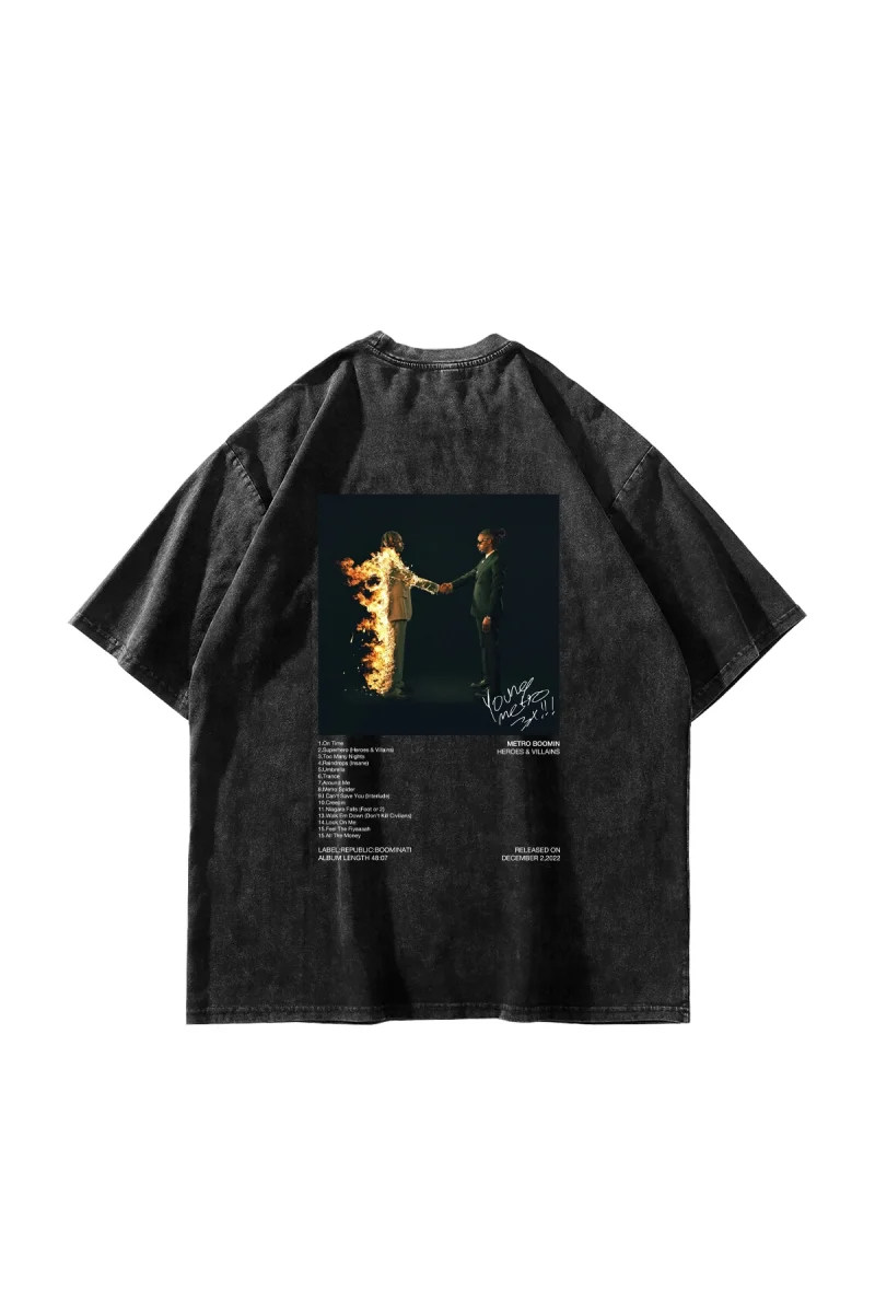 Metro Boomin Baskılı Oversize Unisex Yıkamalı Siyah Tshirt