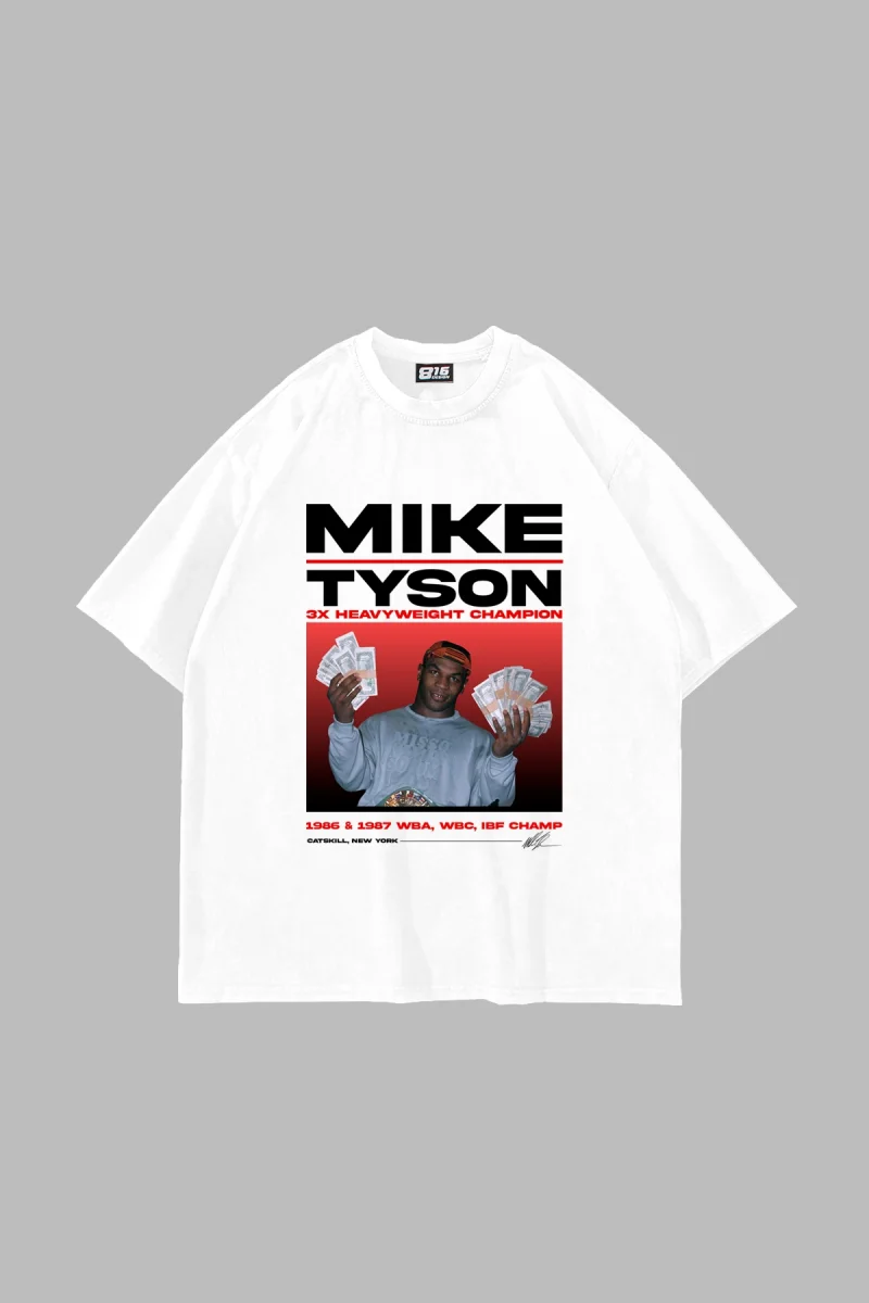 Mike Tyson Baskılı Oversize Unisex Beyaz Tshirt