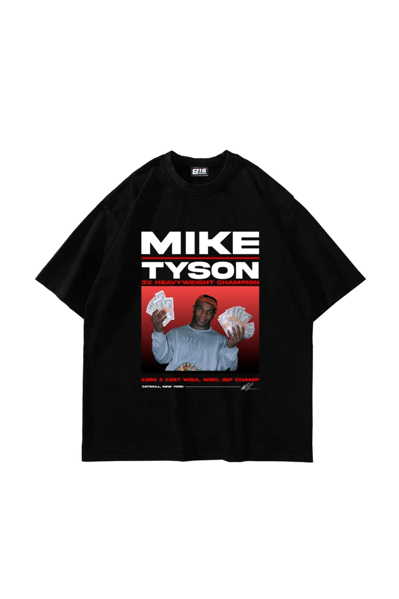 Mike Tyson Baskılı Oversize Unisex Siyah Tshirt