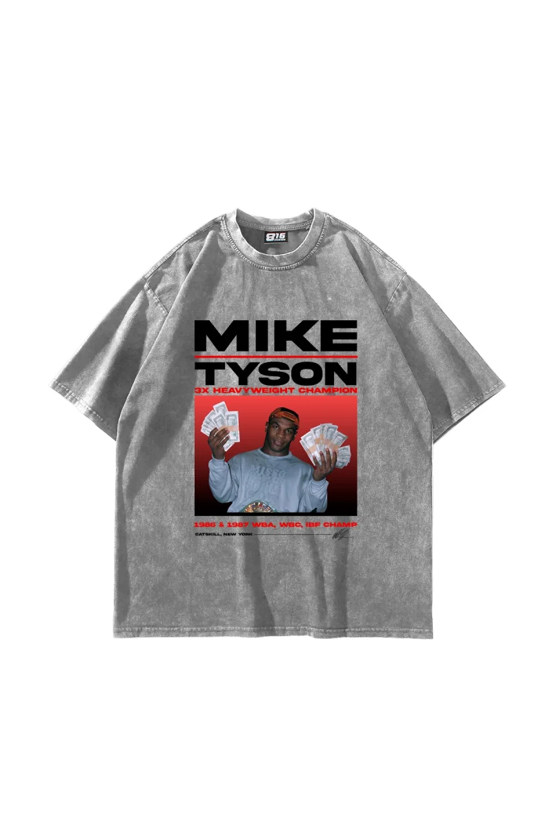 Mike Tyson Baskılı Oversize Unisex Yıkamalı Beyaz Tshirt