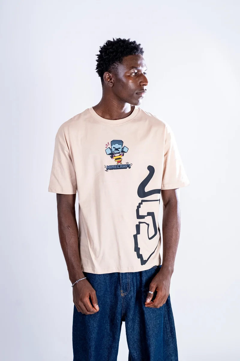 MNCRFT ICON Baskılı Bej Oversize Unisex Tshirt