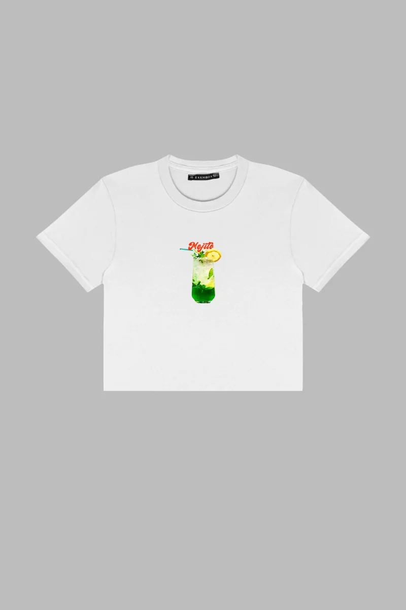Mojito Baskılı Beyaz Crop Top