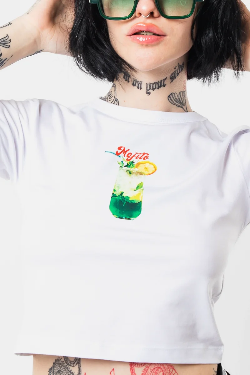 Mojito Baskılı Beyaz Crop Top