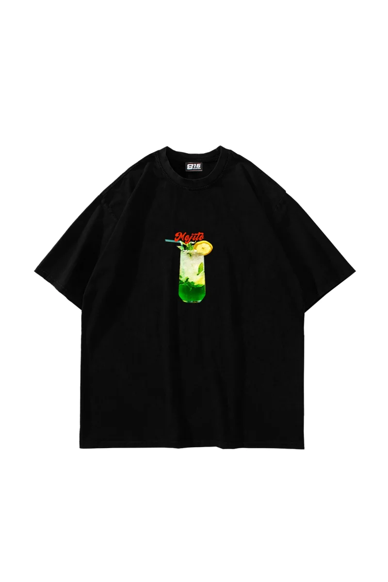 Mojito Baskılı Siyah Oversize Unisex Tshirt