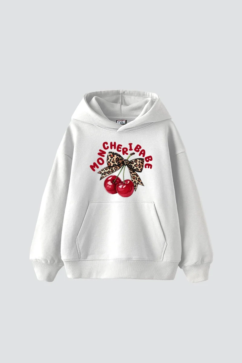 Mon Cherie Baskılı Oversize Unisex Beyaz Hoodie