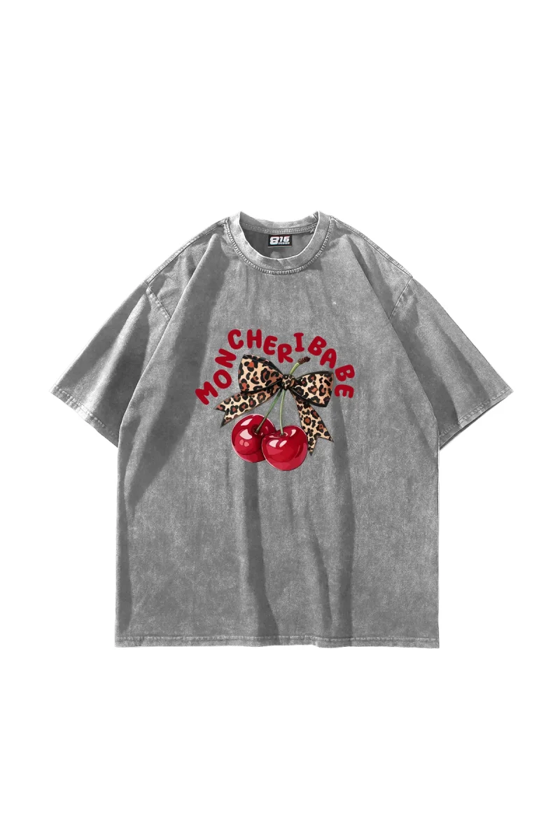 Mon Cherie Baskılı Oversize Unisex Yıkamalı Beyaz Tshirt