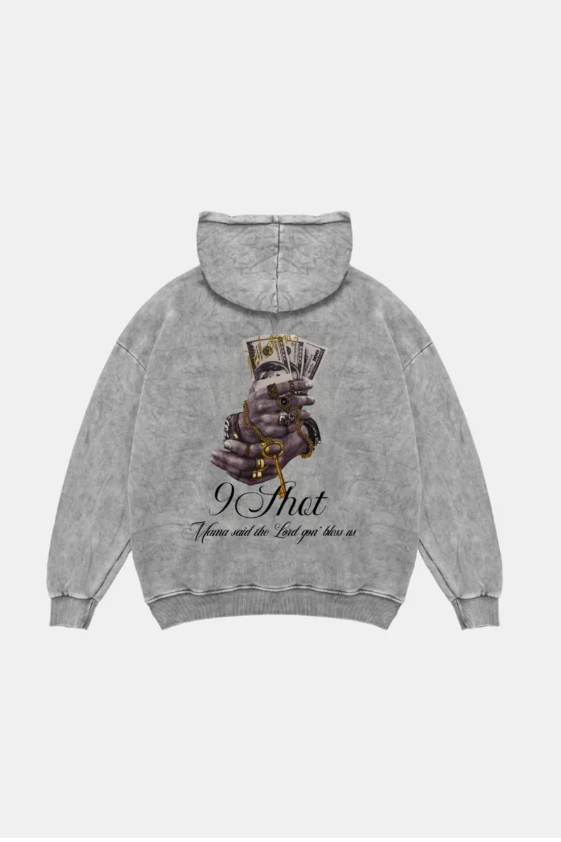 Money Hand1 Baskılı Oversize Unisex Premium Yıkamalı Beyaz Hoodie