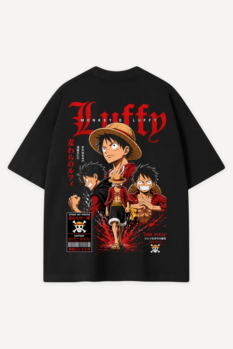 Mugiwara Straw Hat Captain Baskılı Siyah Oversize Unisex Tshirt