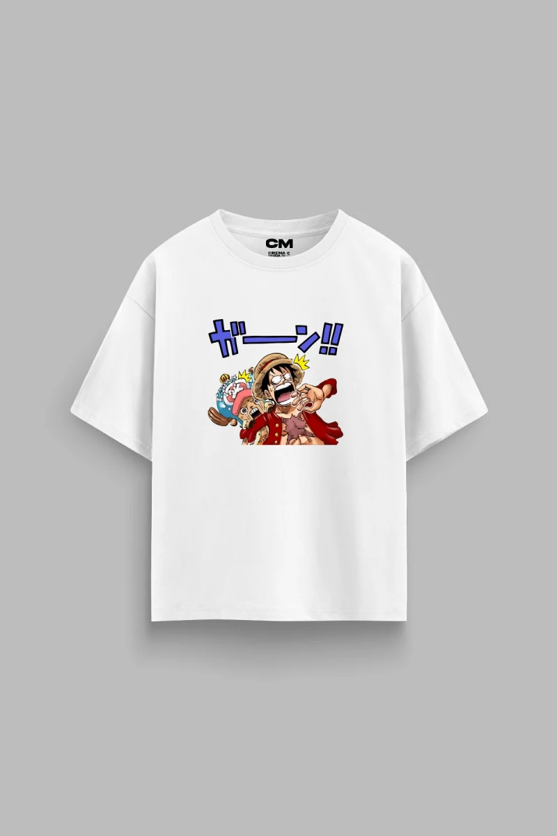 Monkey D. Luffy Baskılı Rahat Kalıp 30/1 Unisex Beyaz Tshirt