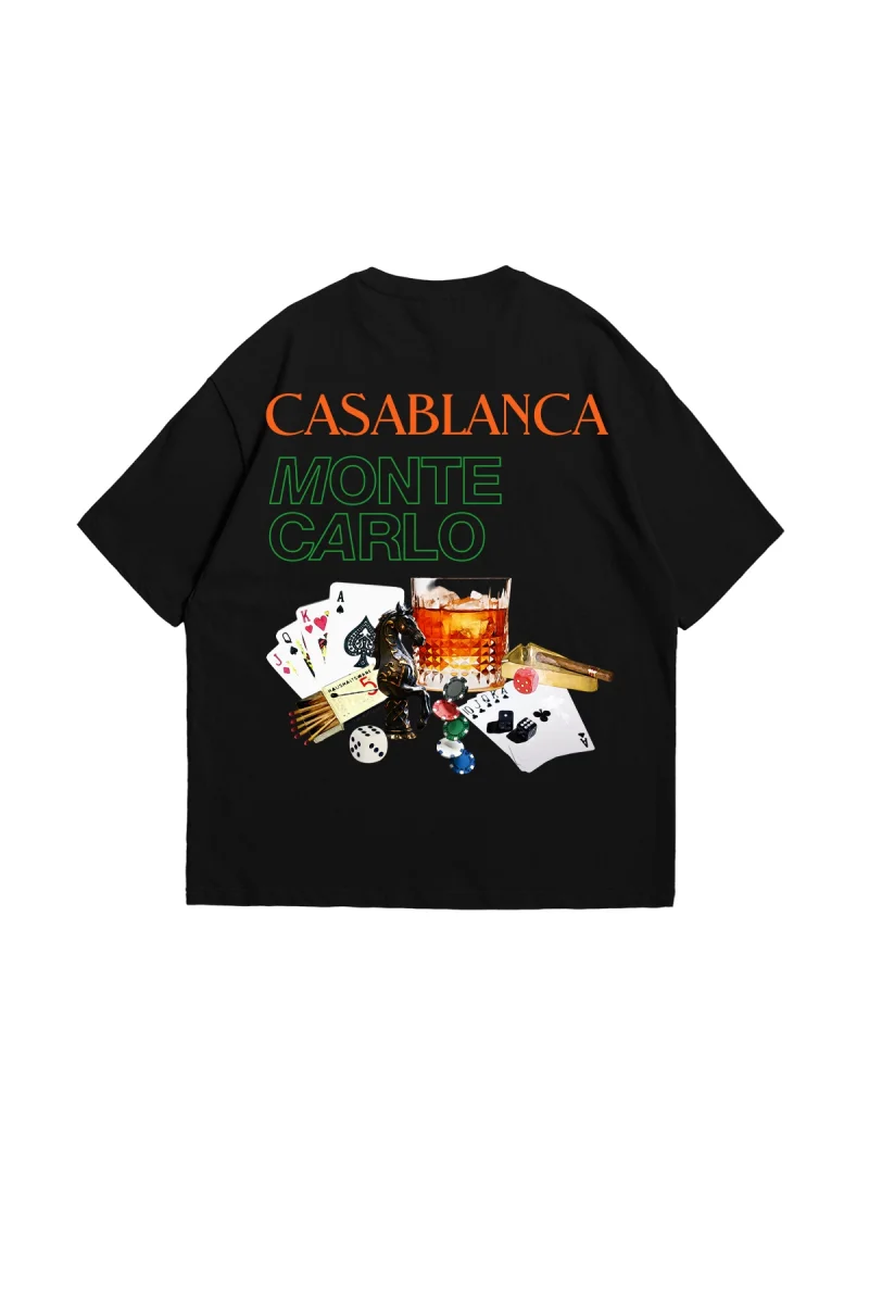 Monte Carlo Baskılı Siyah Oversize Unisex Tshirt