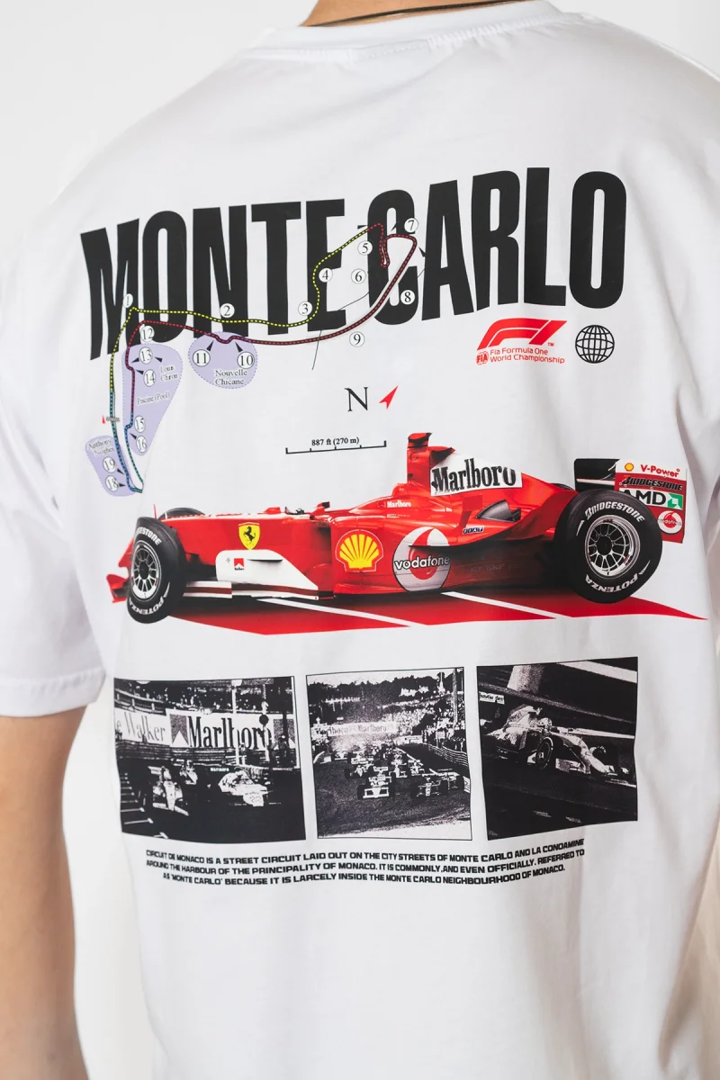 Monte Carlo Car Baskılı Oversize Unisex Premium Beyaz Tshirt
