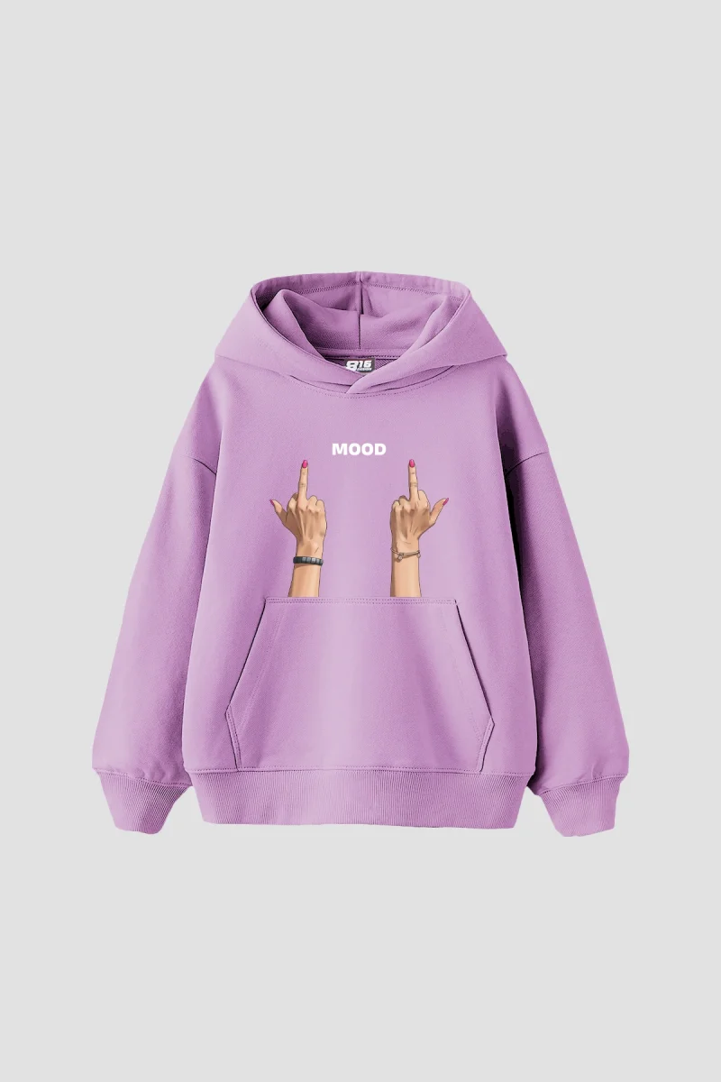 Mood Fu. Baskılı Oversize Unisex Mor Hoodie