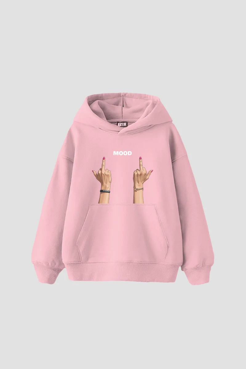 Mood Fu. Baskılı Oversize Unisex Pembe Hoodie