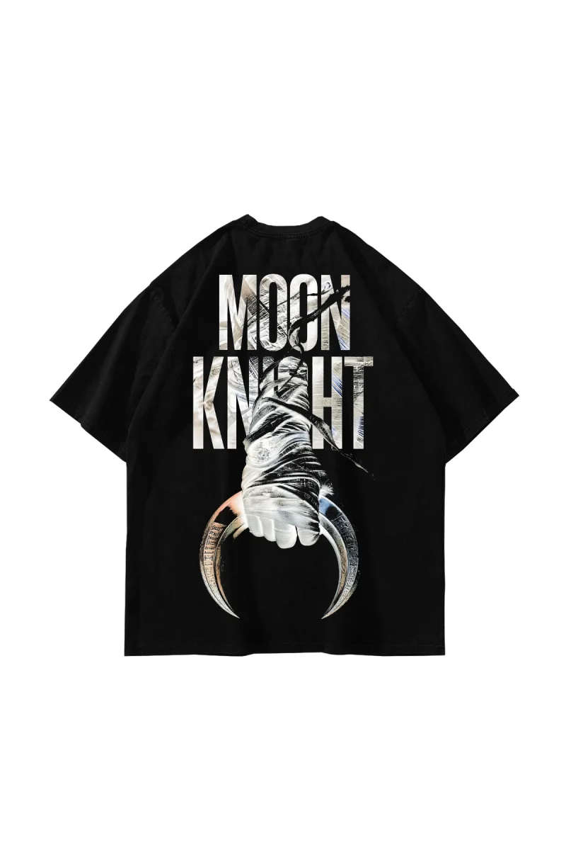 Moon Knight v1 Baskılı Siyah Oversize Tshirt
