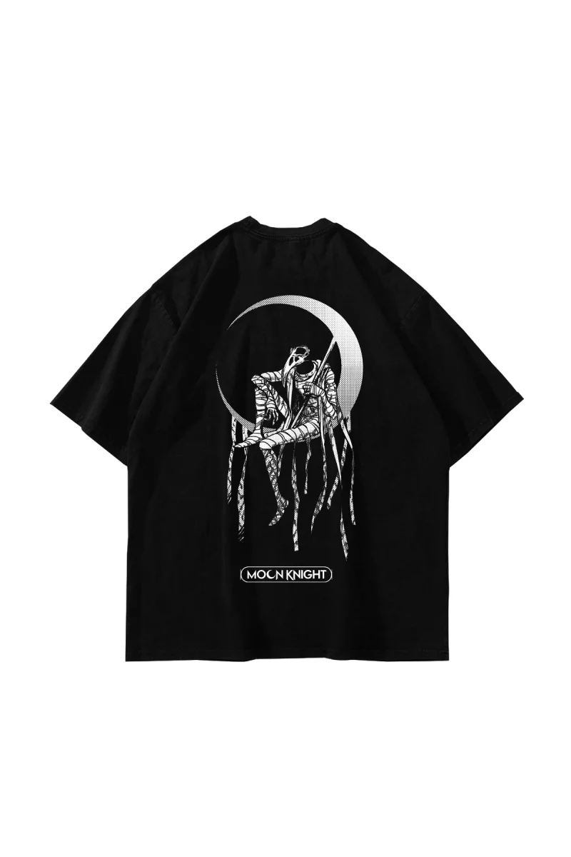 Moon Knight v2 Baskılı Siyah Oversize Tshirt
