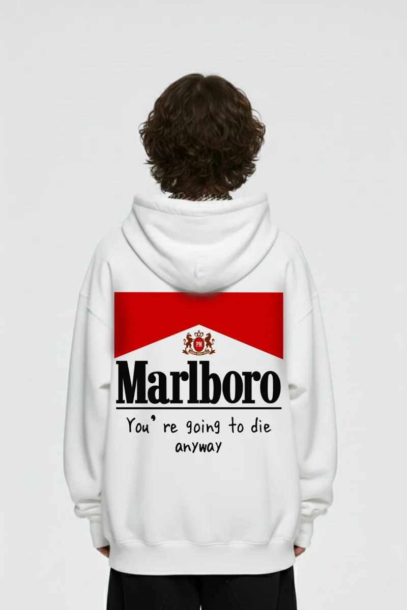 MRL. Baskılı Oversize Unisex Beyaz Hoodie