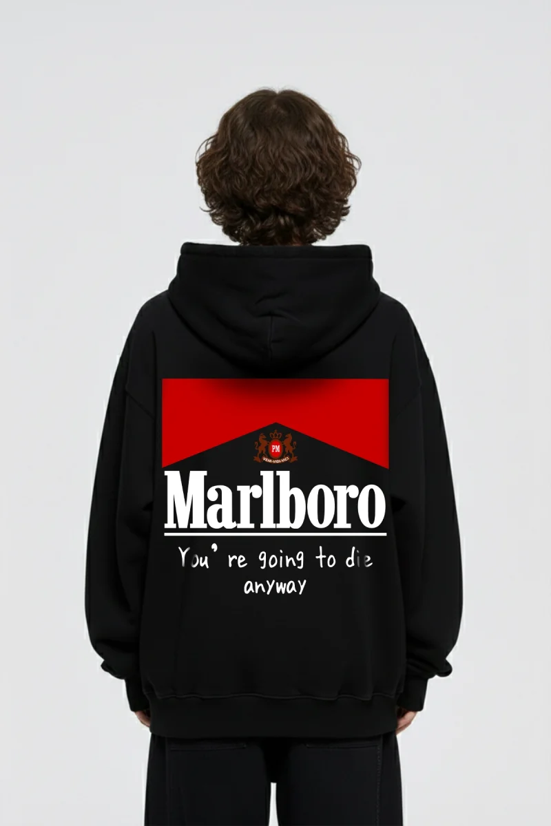 MRL. Baskılı Oversize Unisex Siyah Hoodie