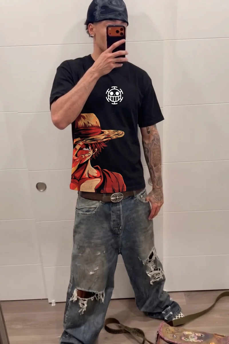 Mugiwara Pirate King Baskılı Siyah Oversize Unisex Tshirt
