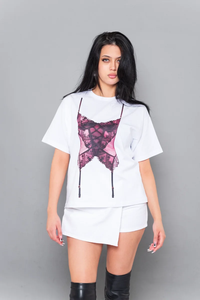 Mulberry Baskılı Relaxed Fit Beyaz Kadın Tshirt