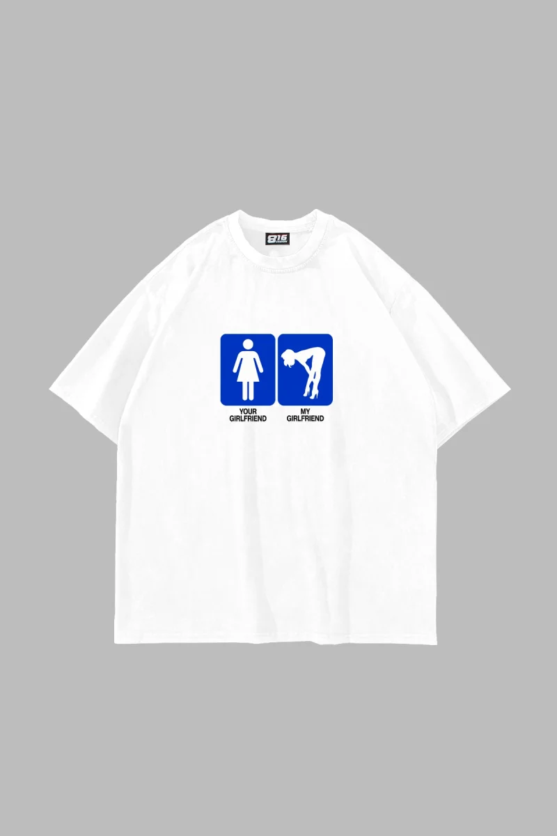 My Girlfriend Baskılı Oversize Beyaz Tshirt
