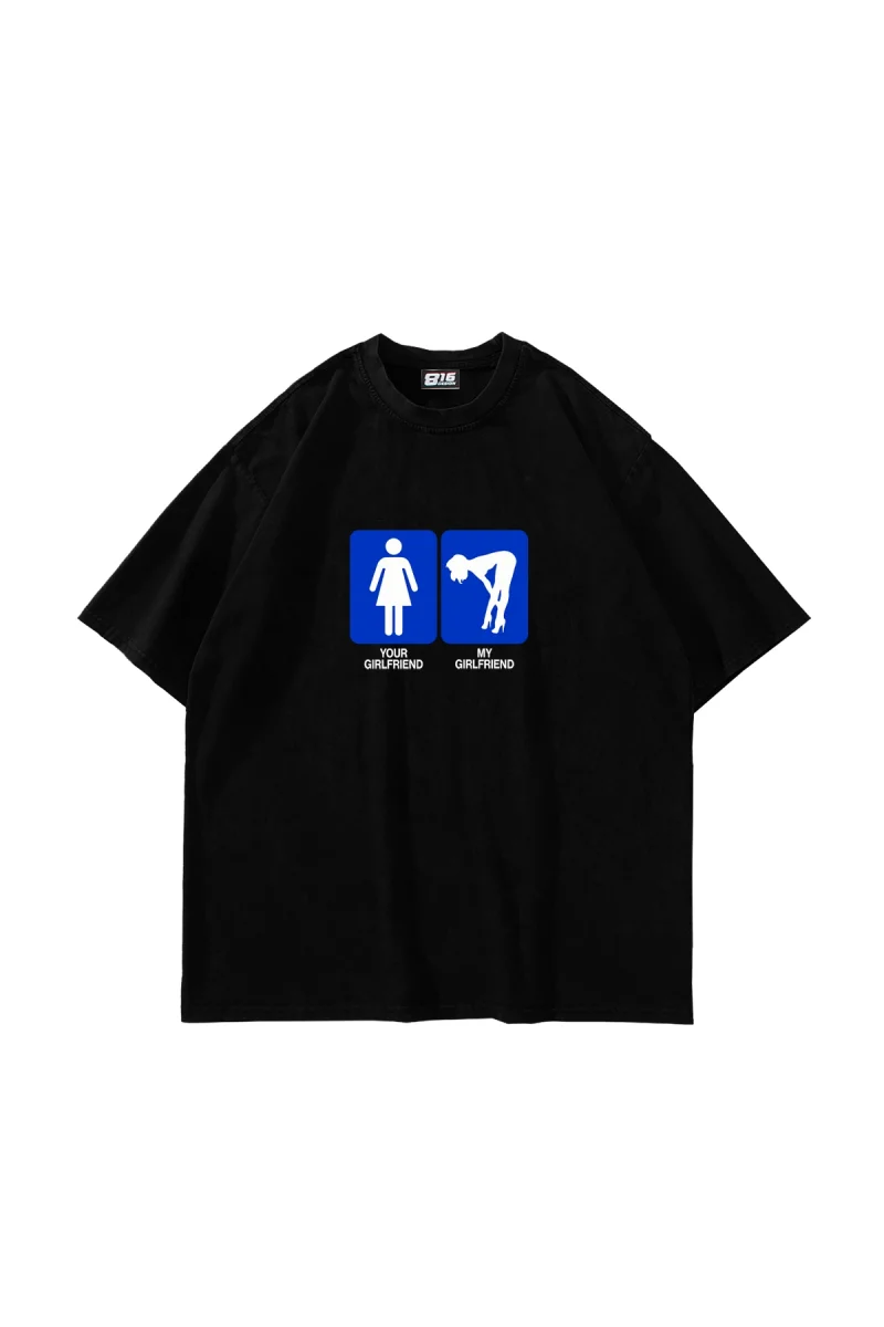 My Girlfriend Baskılı Oversize Siyah Tshirt