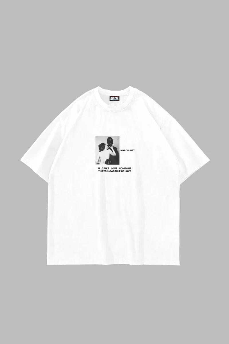 Narcissist Baskılı Oversize Unisex Beyaz Tshirt