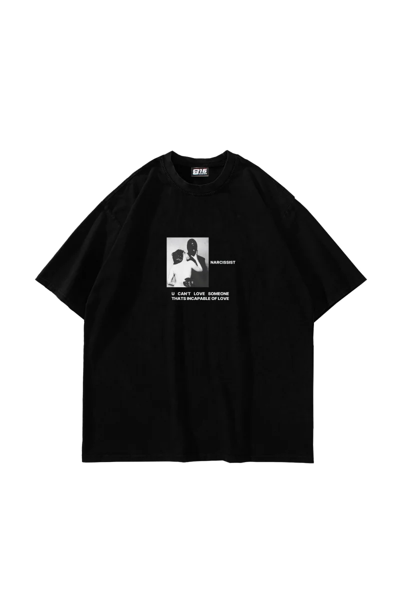 Narcissist Baskılı Oversize Unisex Siyah Tshirt