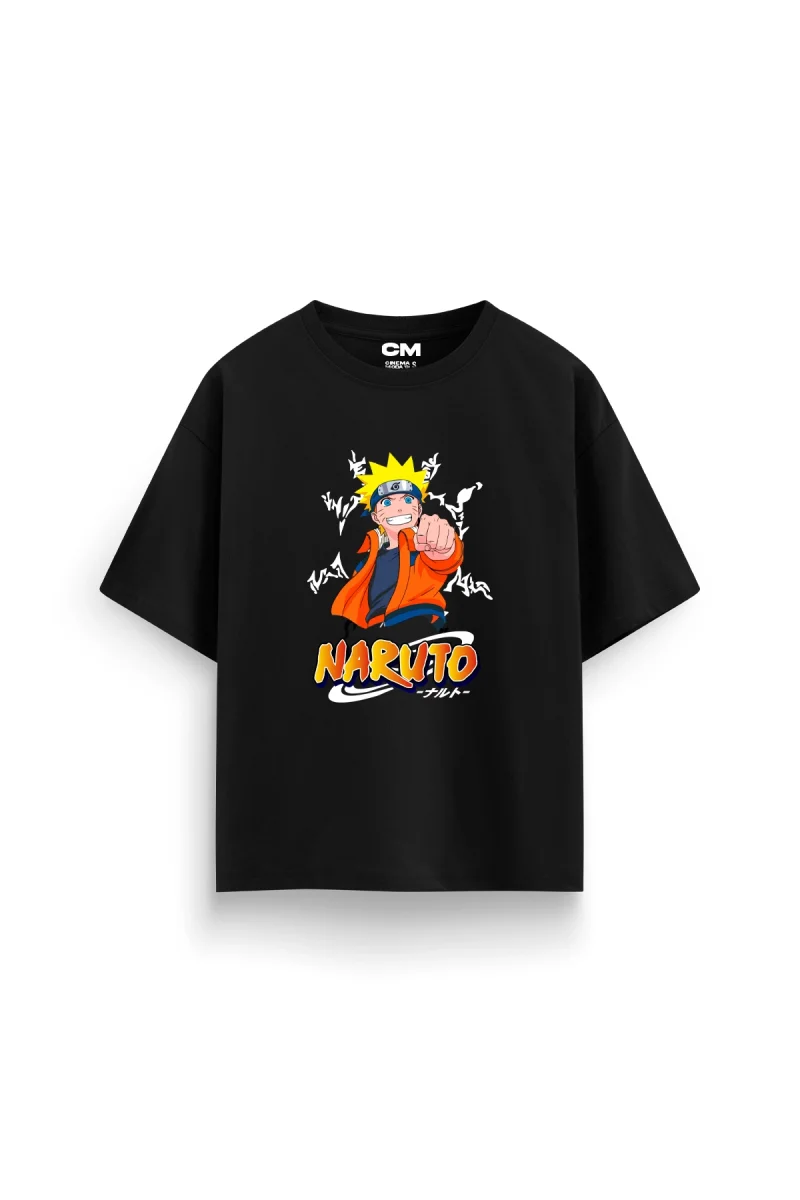 Naruto Baskılı Rahat Kalıp 30/1 Unisex Siyah Tshirt