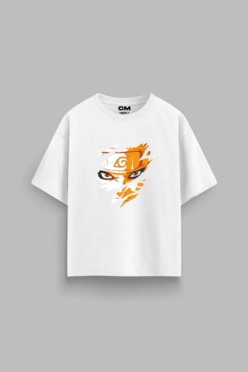 Naruto uzumaki Baskılı Rahat Kalıp 30/1 Unisex Beyaz Tshirt